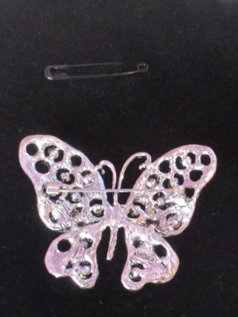 Butterfly Brooch Silver Tone with Intricate Blue Rhinestones and Crystals